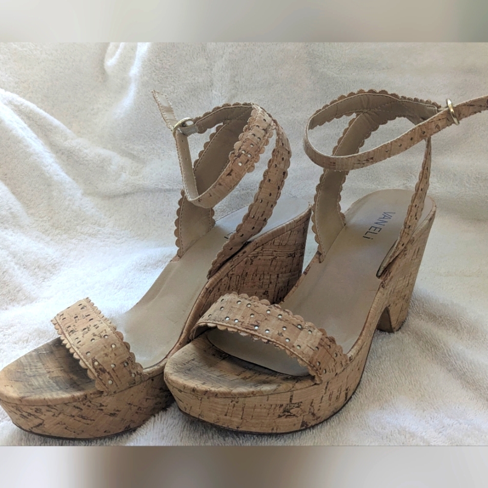 Vaneli Tan Cork Platform Sandals